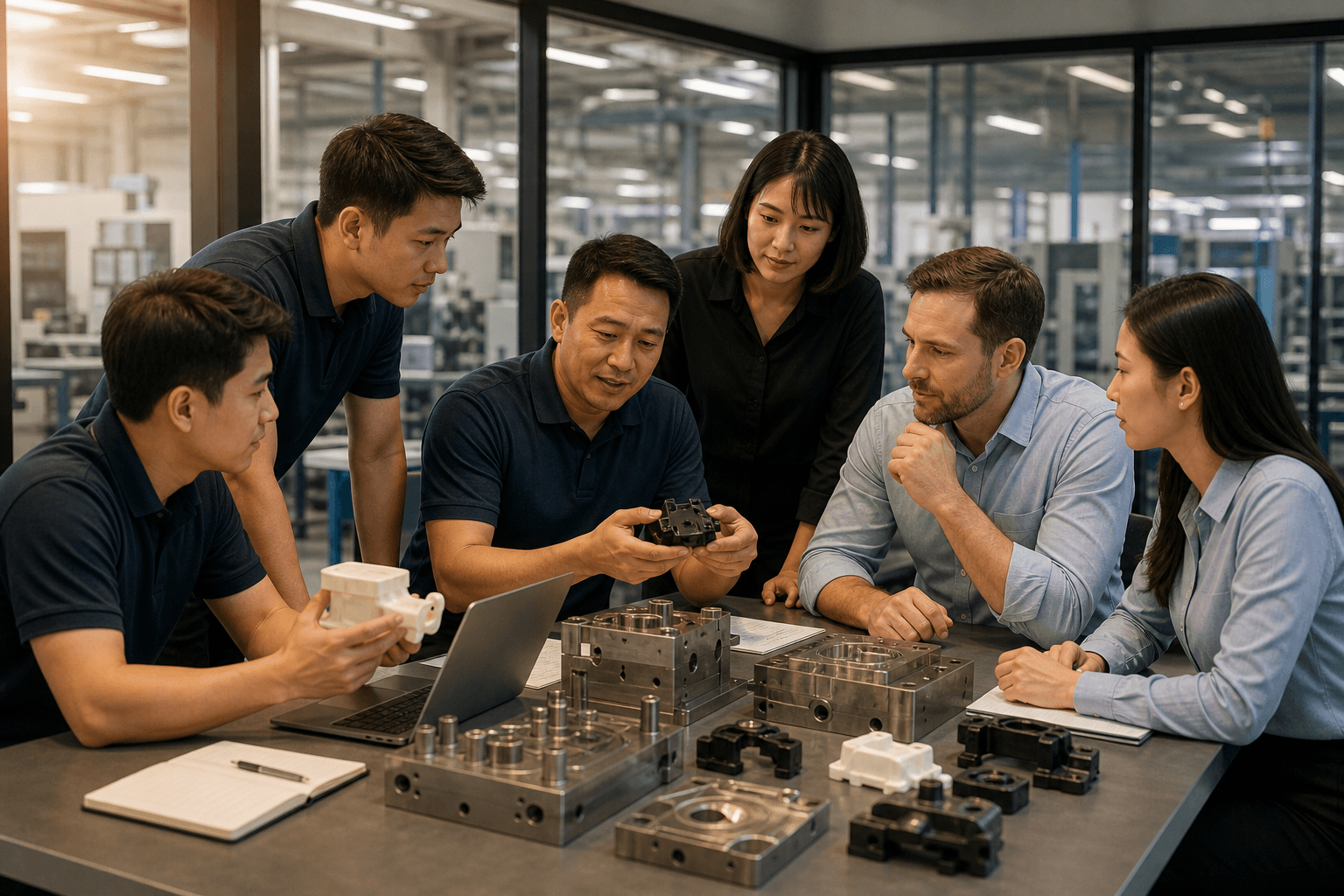 DongXin engineering team reviewing custom molding projects